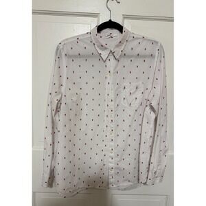 Gap long sleeve blouse, pink/burgundy print, clip dot / patterned shirt Size XL